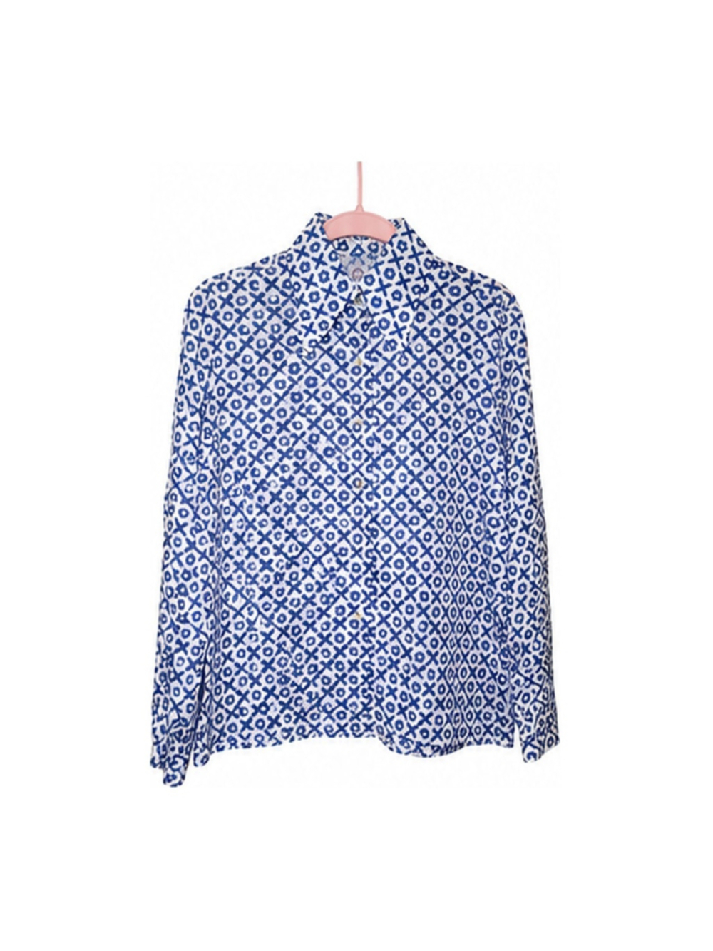 Vintage Take #1 Blouse Sz 36 Blue White Floral Mod Korea Long Sleeve Shirt - Picture 2 of 5